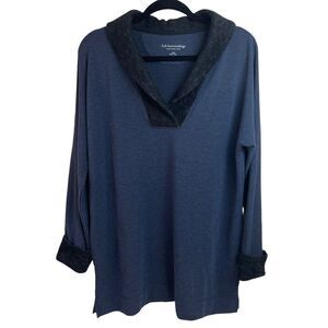 Soft Surroundings Pullover Blue Shawl Collar Lagenlook Size S Oversized Pockets